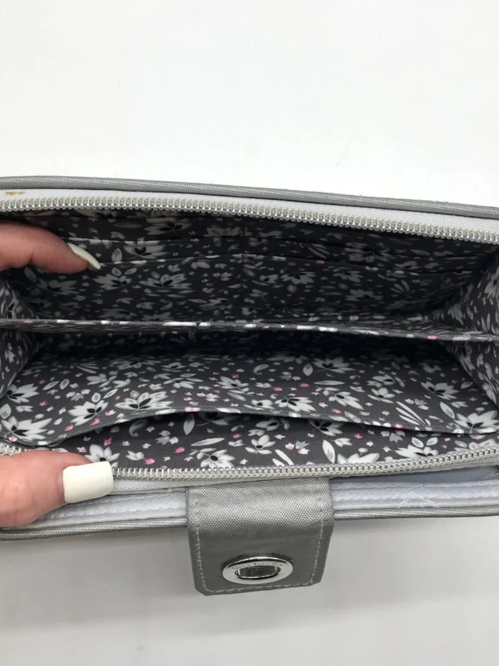 Vera Bradley Silver Microfiber RFID Turnlock Wallet
